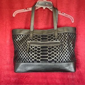 Joe's Jeans Addison Tote Purse Grey and Black PU Leather 16" wide 9" Drop
